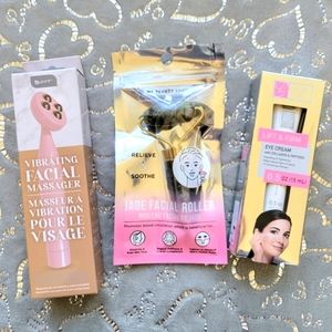 3 Pc Facial Wrinkle Treatment Vibrating Massager Jade Roller Lift Firm Eye Cream